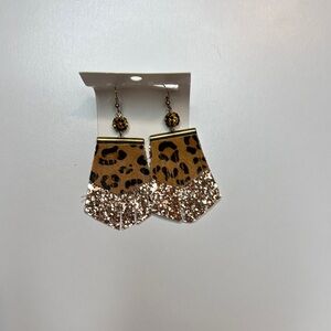 Leopard Print and Gold Glitter Earrings